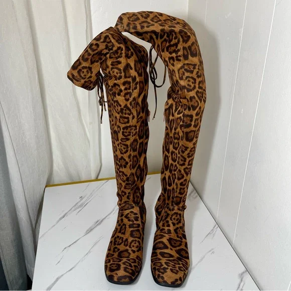 Shoe Dazzle Leopard Print Over the Knee Boots Size 9.5 M - Picture 2 of 14